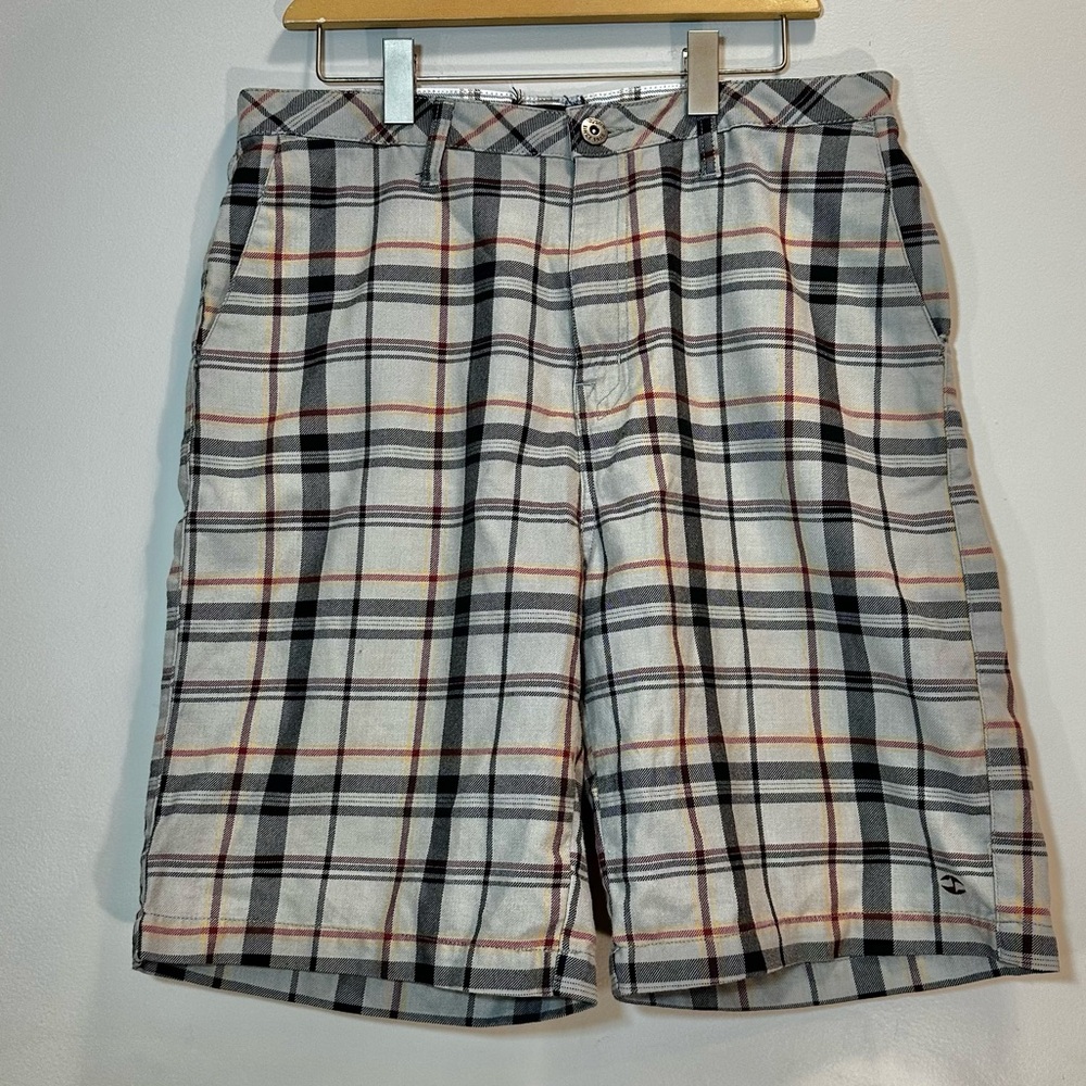 Split Brand Men's Size 33 / 34 Plaid Shorts Waist Gray Black Orange Red
